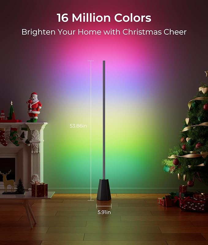 Corner Floor Lamp, RGBCW Smart Floor Lamp, 16 Million Colors, Music Sync, 1500lm, 2700-6500K, LED Corner Lamp with Alexa & Google Compatible, Led Floor Lamps for Living Room Bedroom Gaming