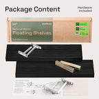 BAOBAB WORKSHOP Wood Floating Shelves for Bathroom Wall - Black Shelf 24 inch - Solid Wood Shelves for Wall for Bedroom Kitchen Living Room - Black Floating Shelves - 24 x 6.7 Inch, Set of 2