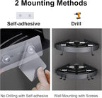 Adhesive Corner Shower Caddy with Hooks,Bathroom Shower Organizer, No Drilling Rust Proof Aluminum Shower Shelf for Inside Shower 2 Pack (Black)