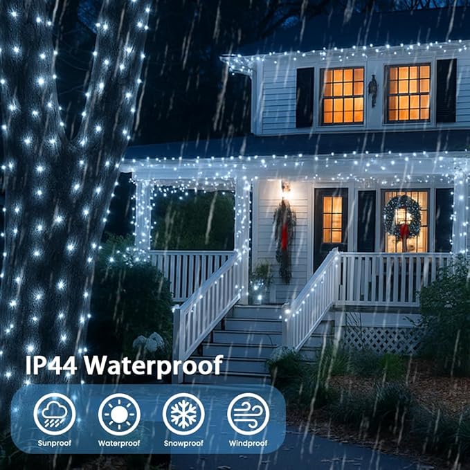 Extra-Long 500LED Christmas Lights Outdoor Indoor, Upgraded Cool White String Lights for Bedroom, Waterproof 13 Modes Plug in Twinkle Fairy String Lights for Home Party Wedding Garden (Cool White)