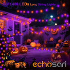 echosari Connectable 400 LED Halloween String Lights, Motion Sensor Scary Sound 66Ft Orange and Purple Halloween Lights Outdoor Waterproof 4 Sound Effects for Yard Party Tree Decor