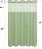 Boho Sage Woven Fabric Shower Curtain 72 x 86 Modern Farmhouse, No Hooks Tufted Chevron Striped Shabby Chic Textured, Minimalist Cloth Curtain for Bathroom, Hotel Decor