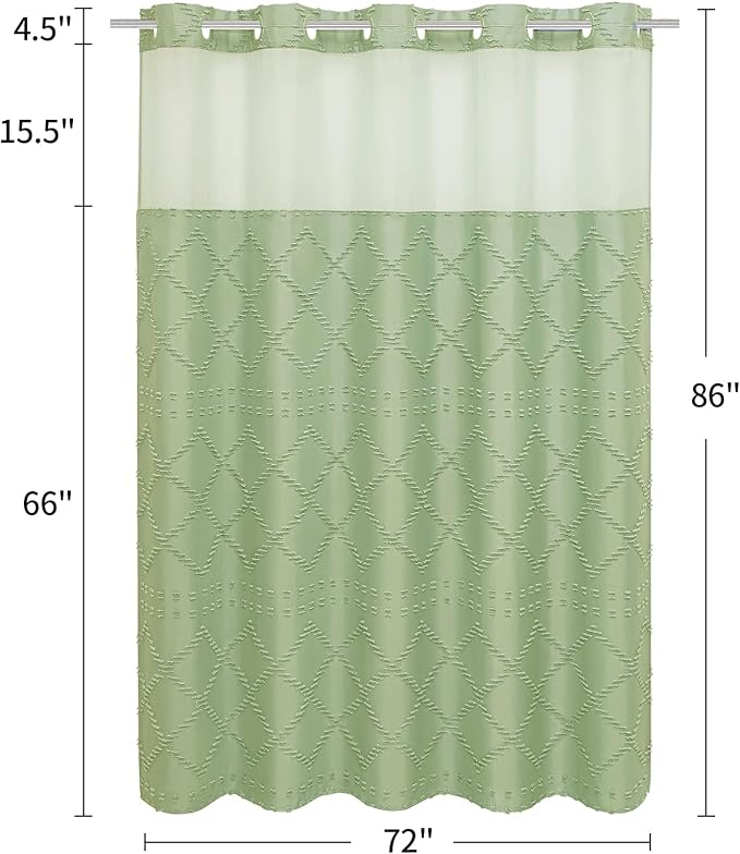 Boho Sage Woven Fabric Shower Curtain 72 x 86 Modern Farmhouse, No Hooks Tufted Chevron Striped Shabby Chic Textured, Minimalist Cloth Curtain for Bathroom, Hotel Decor