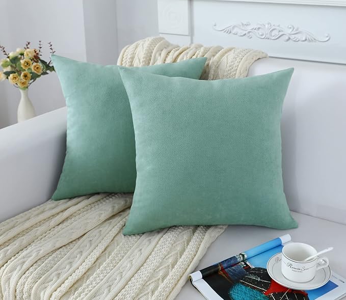 Jeneoo Seafoam Green Decorative Throw Pillow Covers Soft Chenille Comfy Solid Couch Cushion Case Decor (Set of 1, 24 x 24 Inches)