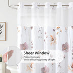 QiyI Flower Shower Curtain with Snap in Liner, Brown Watercolor Floral Cloth for Bathroom, No Hook Shower Curtains with Mesh Top Window, Fabric Waterproof Bathroom Set, 72 x 75 Inch