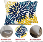 DFXSZ Blue Yellow Flower Pillow Covers 22x22 Inch Set of 2 Outdoor Throw Pillows Outdoor Waterproof Decor for Living Room Sofa Patio Funiture Garden Floral Polyester Pillow Covers 012D22