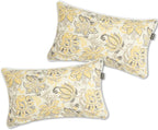 Outdoor Lumbar Pillows Water Resistant 12x20 inch,Decorative Throw Pillow Set of 2 with Insert,Hidden Zipper Headrests for Patio Furniture Sofa Couch Chair(Yellow Flower)