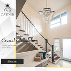 Large Crystal Chandeliers 23 Lights 36" Modern Black Luxury Chandelier for Foyer Staircase Chandeliers 6 Tiers Round K9 Ceiling Pendant Lighting Fixture for Living Dining Room