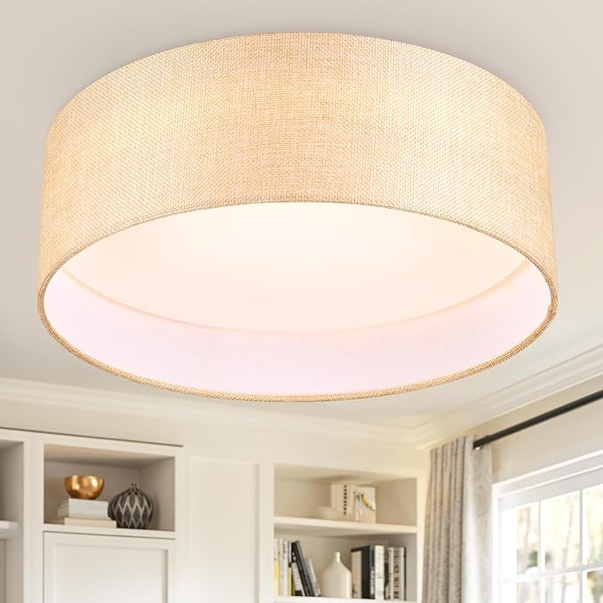 Hamilyeah 12 inch LED Flush Mount Ceiling Light, Gold Fabric, 24W 5CCT, Modern Kitchen Bathroom Living Room Lighting Fixture
