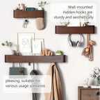 Coat Rack Wall Mount with Hidden Hooks Entryway Hanging Shelf Modern Wood Coat Hanger for Bedroom Kitchen Hallway Bathroom (Walnut,32.7 Inch Long)
