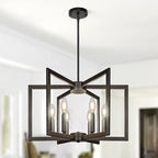 6-Light Black Chandelier,Dining Room Light Fixture Geometric Metal Modern Chandelier,Hanging Industrial Chandelier for Dining Room Kitchen Island Entryway Stairway Foyer Hallway.
