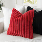 MIULEE Faux Fur Christmas Decorative Throw Pillow Covers 20x20 Inch Set of 2, Modern Spring Home Decor Soft Plush Couch Pillows Cozy Fluffy Cushion Covers for Sofa Bed Red