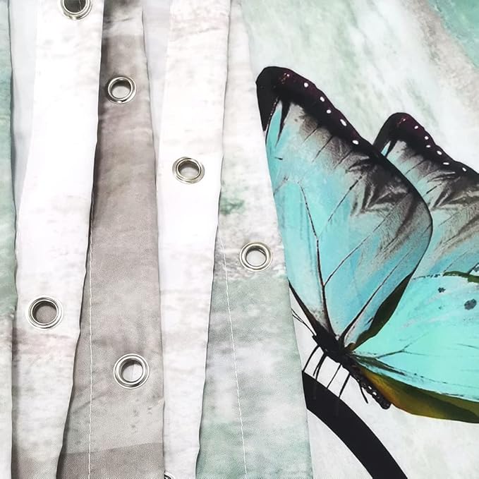 Rustic Farmhouse Shower Curtain, Farm Teal Daisy Floral Flowers and Butterfly on Country Wooden Shower Curtain for Bathroom, Turquoise Blue Bathroom Shower Curtains with 12PCS Hooks, 60X70IN