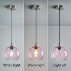 Pink Glass Pendant Lights Kitchen Island Lighting Globe Pendant Light Fixtures Modern Pendant Lighting for Bedroom Living Dining Room Light Fixture (7.87 in, 1 Pack)