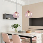 Pink Glass Pendant Lights Kitchen Island Lighting Globe Pendant Light Fixtures Modern Pendant Lighting for Bedroom Living Dining Room Light Fixture (7.87 in, 1 Pack)