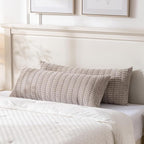 Fancy Homi Taupe Long Lumbar Decorative Throw Pillow Covers 20x54 Inch for Bed Couch Bed Sofa, Rustic Farmhouse Boho Room Decor, Soft Striped Corduroy Rectangle Cushion Case 50x137 cm