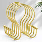 AmazerBath Shower Curtain Hooks Gold Shower Curtain Rings, Simple Double Hook Shower Curtain Hooks Rust Proof, Metal Smooth Shower Hooks for Shower Curtain Rod, 12 Pcs Shower Rod Hook Light Gold