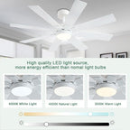 KNUN 48 Inch White Ceiling Fans with Lights and Remote/APP Control, Low Profile Ceiling Fan, 8 Blades，LED Dimmable, Reversible DC Motor, Noiseless Ceiling Fans for Bedroom Indoor/Outdoor Use