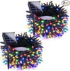 2pk Multi-Colored Solar Christmas Lights Outdoor Waterproof, 200 LED 66 FT Solar Powered LED String Lights Green Wire with 8 Modes, Solar Fairy Lights for Xmas Tree Party Wedding Garden Decorations