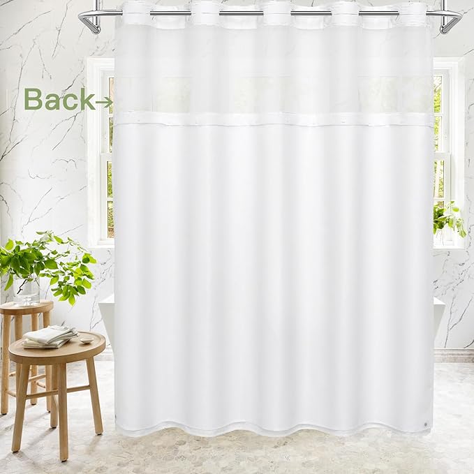 Boho White Woven Fabric Shower Curtain 72 x 80 Modern Farmhouse, No Hooks Tufted Chevron Striped Shabby Chic Textured, Minimalist Cloth Curtain for Bathroom, Hotel Decor