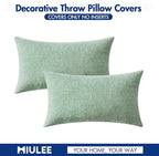 MIULEE Pack of 2 Couch Throw Pillow Covers 12x20 Inch Soft Greyish Green Chenille Pillow Covers for Sofa Living Room Solid Dyed Pillow Cases