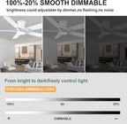 YUHAO 52 Inch Flush Mount White Ceiling Fan with Light and Remote Control.Noiseless,Dimmable,3CCT,6 Speeds Reversible, Low Profile DC Ceiling Fans for Indoor Use