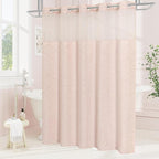No Hooks Boho Light Pink Woven Fabric Shower Curtain 72 x 74 Modern Farmhouse, Tufted Chevron Striped Shabby Chic Textured, Minimalist Hookless Shower Curtains for Bathroom, Hotel Decor