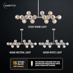 16-Light Globe Sputnik Chandelier, Mid Century Modern Light Fixture Over Table, Chrome Silver Linear Chandeliers for Dining Room and Kitchen Island (Smoke Grey Glass Bubble Shades, 40 Inch)