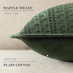 Foindtower Set of 2 Decorative Cotton Waffle Weave Throw Pillow Covers Euro Shams Cushion Covers Accent European Pillowcase for Bed Couch Sofa Bedroom Living Room Home Decor 22×22 Inch Dark Green