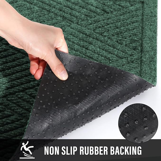 Sturdy Front Door Mat, Absorbent Muddy Dirt Resist Welcome Door Mats Outdoor Indoor, Stain and Fade Resistant, Non-Slip Rubber Backing Low Profile Doormat for Entryway, 47×32, Green