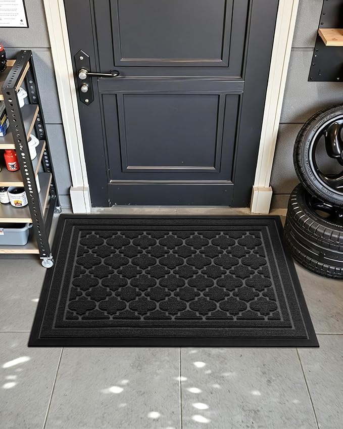 Color&Geometry Large Front Door Mat Outside Entrance, Heavy Duty Non Slip Low Profile Doormat for Entryway, Trap Dirt and Moisture Welcome Mats All-Weather, Easy Clean, Patio, Garage, 48"x72" Black