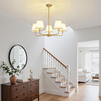 KAISITE Modern Gold Chandelier 5-Light Farmhouse Chandelier for Dining Room Industrial Dining Kitchen Light Fixture Over Table Ceiling Chandelier for Bedroom Living Room Foyer Entryway