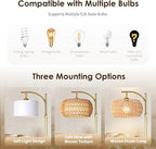 Gold Boho Rattan Floor Lamp w/Remote, Dimmable (2700K - 6000K), 2 - in - 1 Wicker & Fabric Shade, Adjustable 165-172cm for Living Room & Bedroom