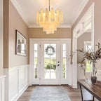 Alabaster Round Chandelier, 22" 43 PCS Natural Spanish Marble Stone Chandelier, 4-Tiers Modern Luxury Brass Alabaster Chandeliers for Dining Room, Living Room, Bedroom, Bathroom, Entryway, Foyer