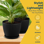 Black 6-Inch Plant Pots with Drainage & Saucers 12 Pack, Indoor & Outdoor Planters for Houseplants, Herbs, and Flowers, Durable & Weatherproof Material, Stackable, Lightweight, Minimalist Design