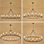 Farmhouse Wagon Wheel Chandelier 47" Black Rustic Light Fixtures 18-Light Wood Round Chandelier for Foyer Living Room Entryway Dining Room