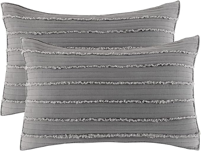 BOSOWOS Queen Size Pillow Shams Set of 2, Ultra Soft Breathable 20 x 30 Inches Pillow Case Envelope Closure, Microfiber Farmhouse Bed Pillowcases for Easy Care, Grey