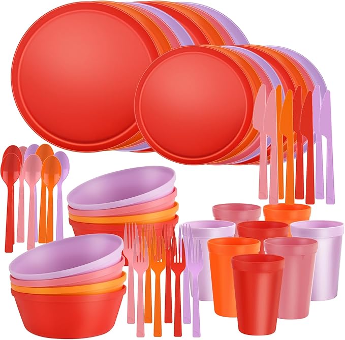 40 Piece Stackable Dinnerware Set for Small Kitchens, Modern Minimalist Plates & Flat Bottom Bowls (Pasta/Salad), Unbreakable & Microwave Safe, Boho