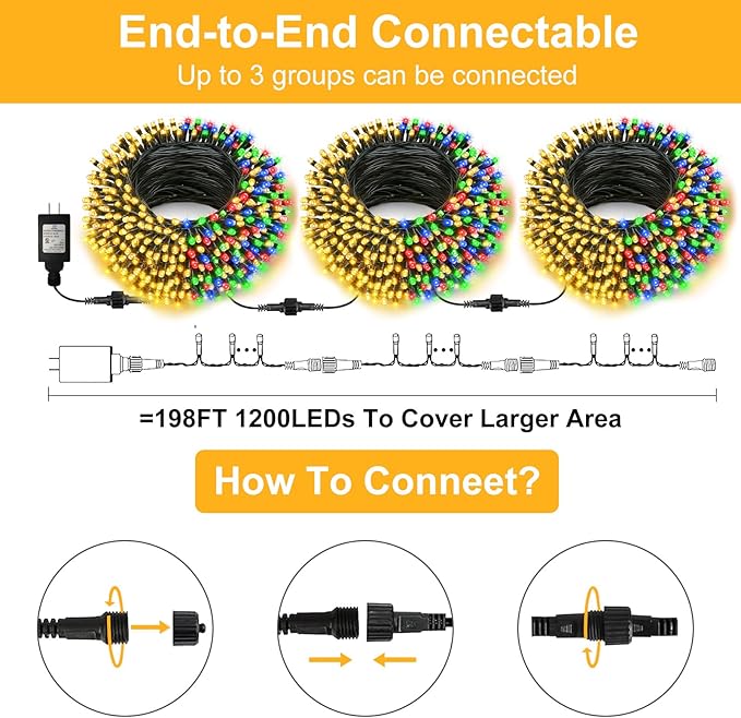 echosari Connectable Christmas String Lights, 400 LED Dual Color Changing String Lights Plug in 66Ft with Timer for Tree Garden Indoor Decor (Warm White & Multicolor)