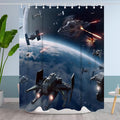 Universe War Cool Shower Curtain Bathroom Bathtubs Funny Planet Science Fiction Movie Theme Fabric Shower Curtain Set with 12 Hooks 72x72 inch Polyester Machine Washable, Blue Grey