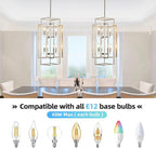 Sliver Foyer Chandelier High Ceiling: Modern 8-Light Farmhouse Lantern Chandeliers for Entryway Industrial Large Pendant Light Fixtures for Entry Staircase Hallway Dining Room Kitchen Island
