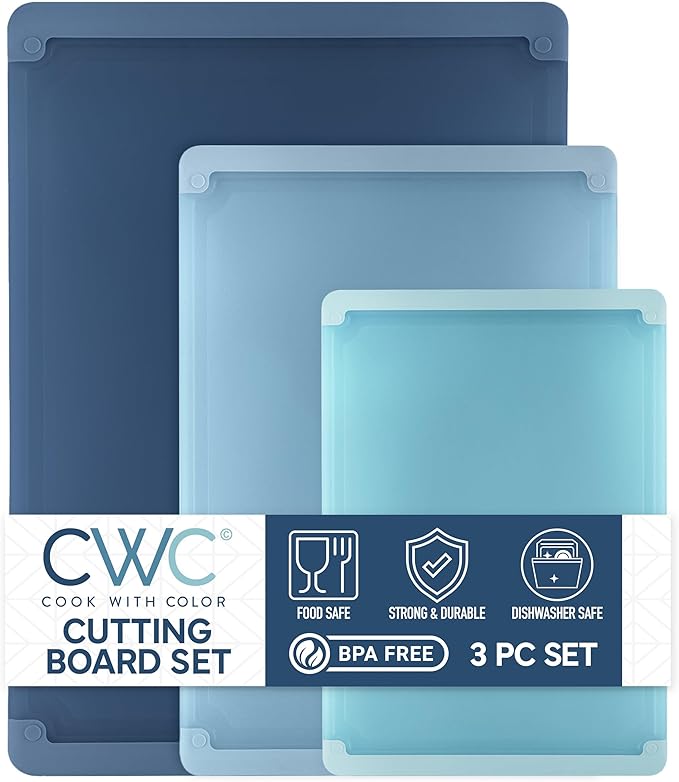 COOK WITH COLOR Extra Large Cutting Board Set, Jumbo-Sized Boards with Rubber Border for Enhanced Cooking Experience, 3-Piece, Blue