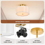 VONLUCE Semi Flush Mount Ceiling Light, 13" Ceiling Light Fixture with Flower-Shaped Fabric Shade, 3-Light Modern Light Fixture for Bedroom Living Room Nursery Hallway, White Shade & Gold Finish