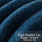 FUTEI Navy Blue Decorative Throw Pillow Covers 20x20 Inch Set of 2, Square Soft Faux Rabbit Fur Big Striped Cushion Cover,Home Decor for Couch Sofa Bed Living Room