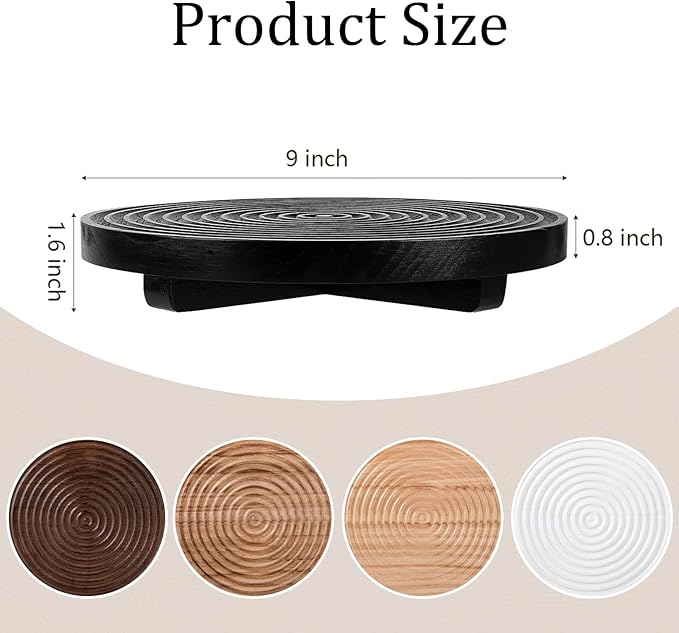 Round Decorative Tray Farmhouse Bathroom Decor Wood Riser Kitchen Countertop Organizer for Perfume, Candle, Plant, 9 inch Black