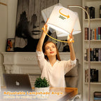 Arc Floor Lamp with Remote and Stepless Dimmable Bulb, Colors Temperature & Brightness Adjustable, Floor Lamps for Living Room（White Shade & Brown Pole）