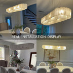 L54in Alabaster Chandelier for Dining Room, Rectangular Modern Chandelier, Spanish Natural Marble Chandeliers, 2-Tiers Pendant Lights Kitchen Island, Chandelier for Living Room, For Foyer, Entryway