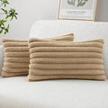 MIULEE Faux Fur Lumbar Decorative Throw Pillow Covers 12x20 Inch Set of 2, Modern Spring Home Decor Soft Plush Couch Pillows Cozy Fluffy Cushion Covers for Sofa Khaki