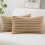 MIULEE Faux Fur Lumbar Decorative Throw Pillow Covers 12x20 Inch Set of 2, Modern Spring Home Decor Soft Plush Couch Pillows Cozy Fluffy Cushion Covers for Sofa Khaki