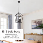 MELUCEE Farmhouse Chandelier in Oil Rubbed Bronze 4 Lights Lantern Pendant Light Vintage Openwork Cage Hanging Light Fixtures Ceiling for Kitchen Island Dining Room Entryway, E12 Base
